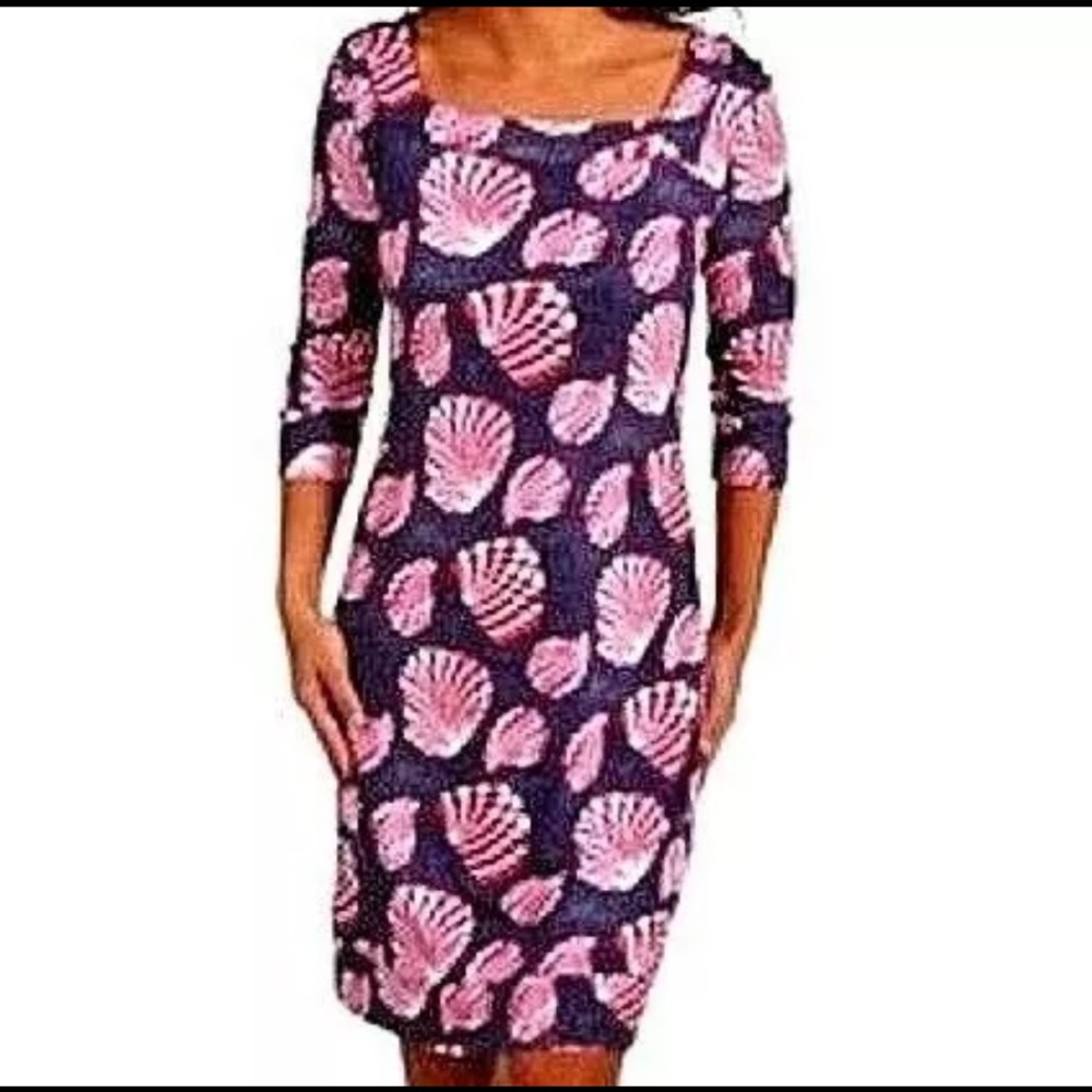 Lilly Pulitzer Sz S Bright Navy Great Escape Sea Shells 3/4 Sleeve Kari Dress